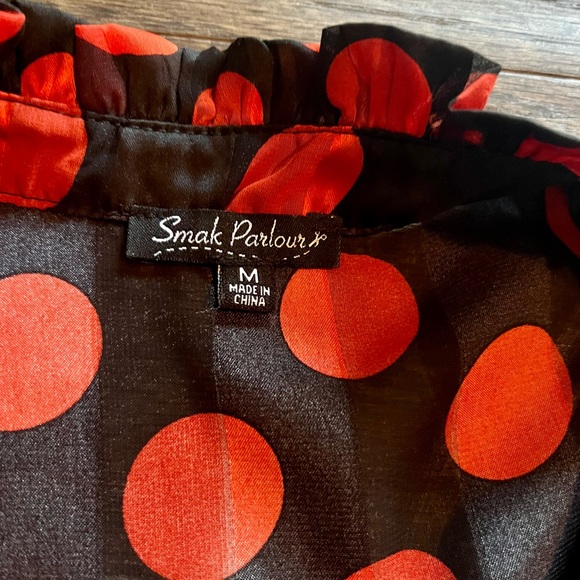 NWOT black sheer blouse with orange polka dots. Size Medium - Picture 3 of 5